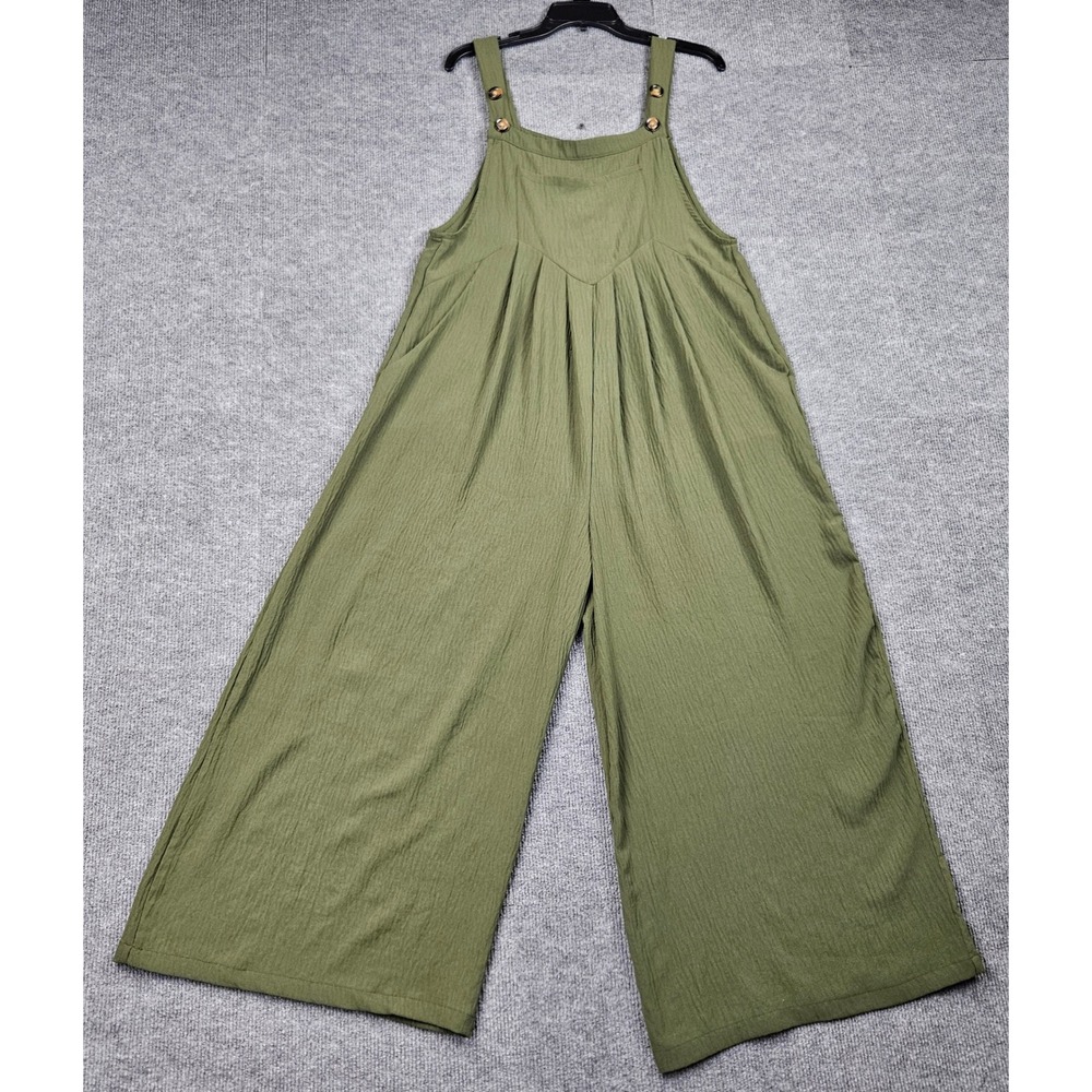 Dokotoo Olive Green Wide Leg Jumpsuit Size L Textured Sleeveless Overalls
